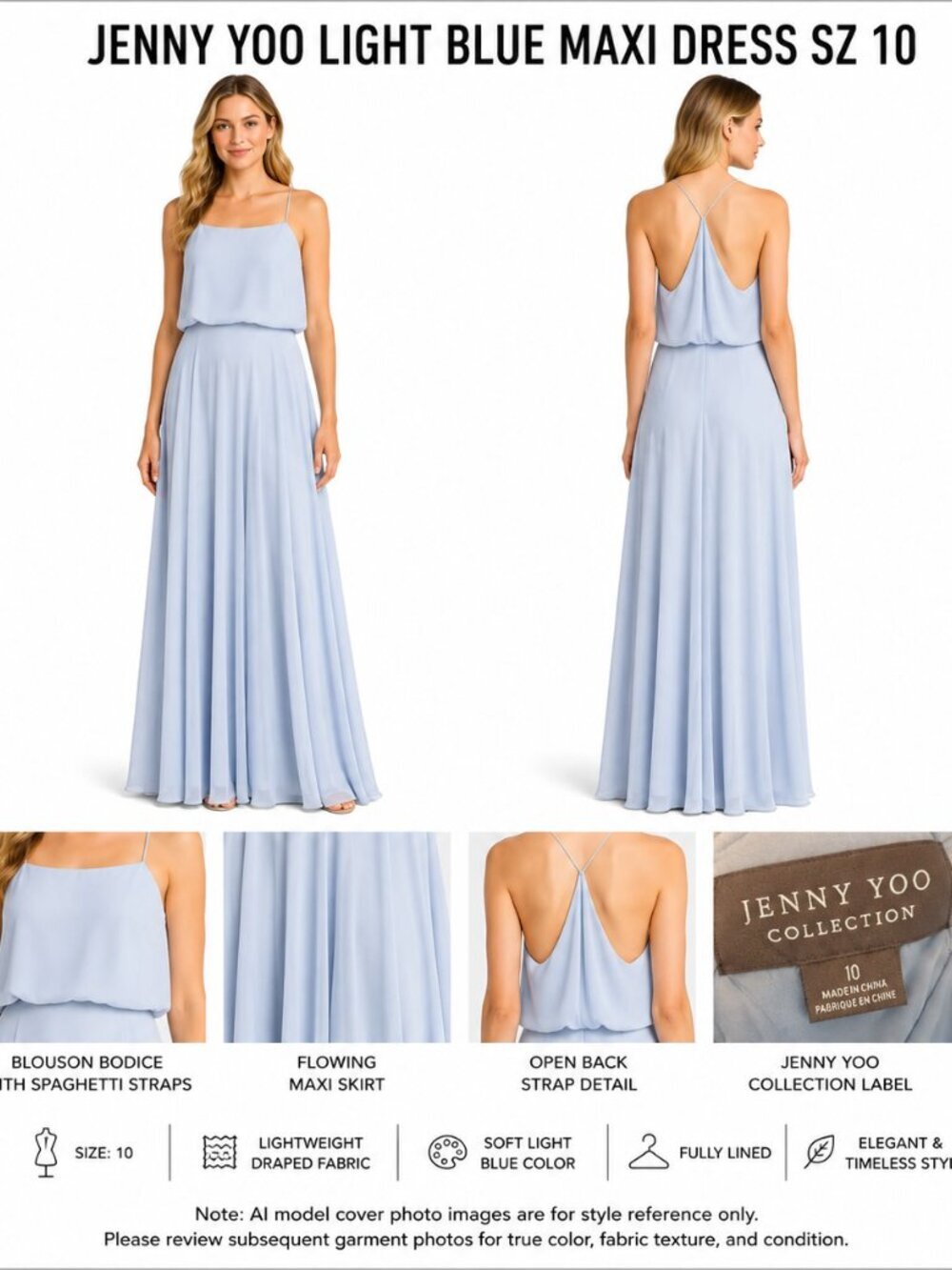 JENNY YOO LIGHT BLUE MAXI DRESS SZ 10